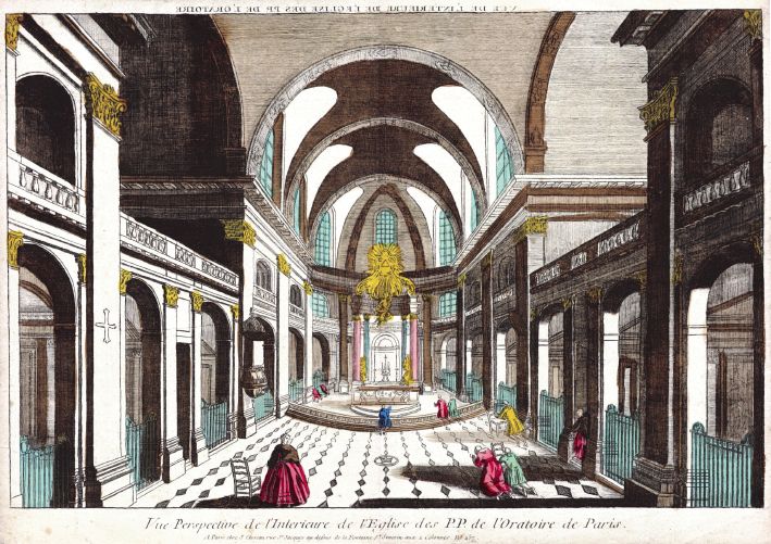 gravure de l'intérieur de l'Oratoire du Louvre au XVIIIe