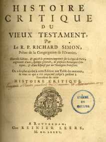Histoire critique du Vieux Testament par Richard Simon